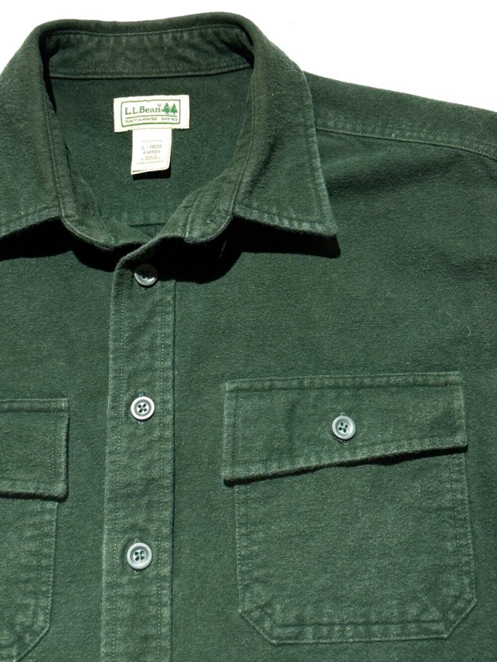 L.L. Bean Mens Heavy Cotton Shirt Large Green Long Sleeve Chamois Cloth - Picture 1 of 7